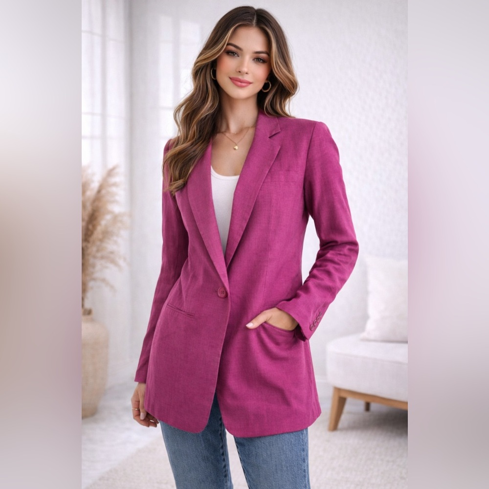 Newport News Pink Linen Blend Blazer Size 10
